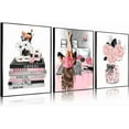 thumbnail image 1 of Framed Leopard Print Canvas Wall Hieng Picture Fashion Cheetah Printed Stylish Pink Books High Heels Perfume Poster Painting Preppy Girl Wall Decor for Living Room Women Bedroom, 1 of 6