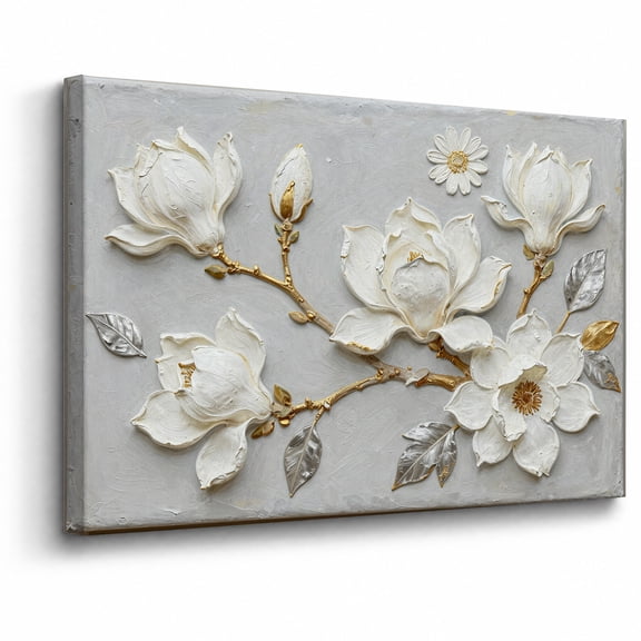 Framed Magnolia Flower Canvas Wall Art Bedroom Decor Gold Silver Leaf Botanical Artwork abstract canvas print for bathroom bedroom living room
