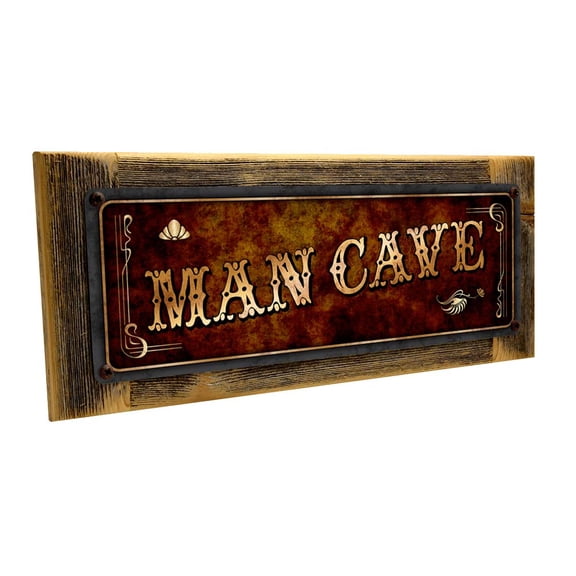 Framed Man Cave 4"x12" Metal Sign, Wall Décor for Mancave, Den, and Gameroom