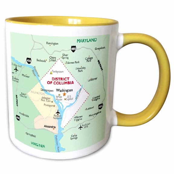 3drose, Framed Map of D.c, 11oz Two-tone Yellow Mug