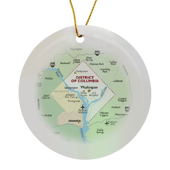 3drose, Framed Map of D.c, Circle Porcelain Ornament