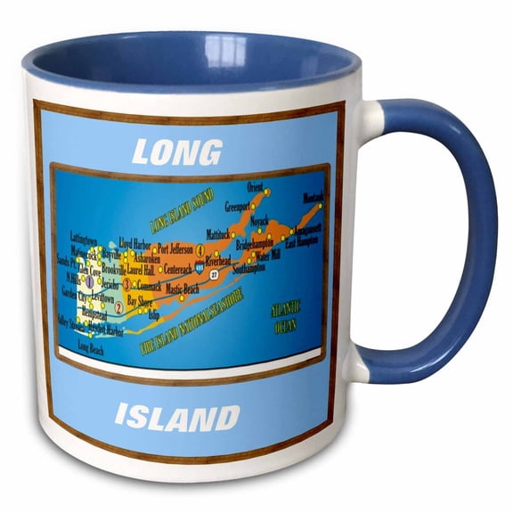 3drose, Framed Map of Long Island, 15oz Two-tone Blue Mug