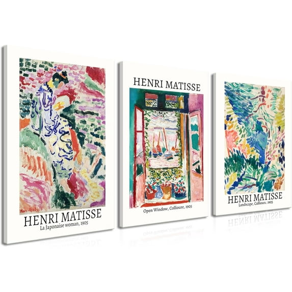 Framed Matisse Canvas Wall Art Set of 3, Abstract Colorful Henri Matisse Landscape Wall Decor Painting, Vintage Aesthetic Picture Posters Prints for Living Room Bathroom Bedroom Home Decor 12x16 In