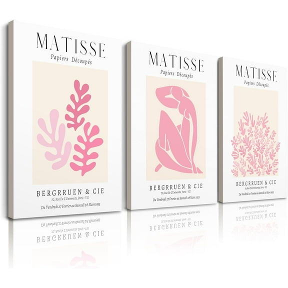 Framed Matisse Pink Wall Art Set of 3,Minimalist Wall Decor,12x16IN Canvas Prints,Boho Cute Art Poster Home Decoration for Bathroom Bedroom