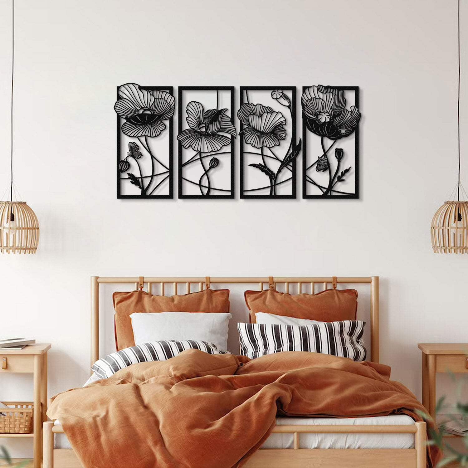 Blossom Black Metal 4-Piece Wall Art Set