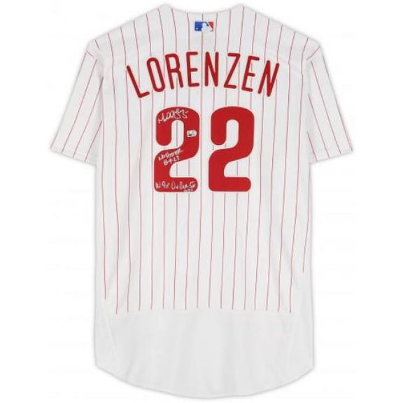 Framed Michael Lorenzen Philadelphia Phillies Autographed White Authentic Jersey with Multiple Inscriptions - Limited Edition of 22 - Fanatics Authentic Certified