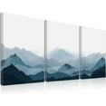 Framed Mountain Canvas Wall Art 3 Piece Blue Fog Mountain Painting Wall