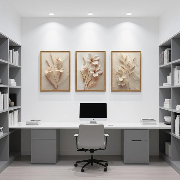 Framed Neutral Beige Floral Canvas Wall Art 3 Panels 16 x 12 Inch Modern Vintage Plant Prints Decorative Accent for Living Room Bedroom Farmhouse