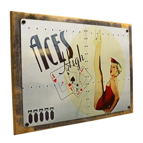 Framed, Outdoor Aces High 9"x12" Metal Sign, Wall Decor for Vacation Home, Hand-Crafted from reclaimed materials