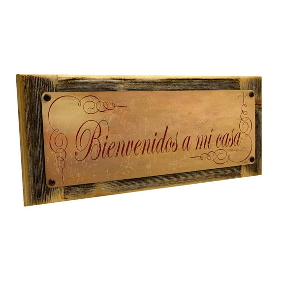 Framed, Outdoor Bienvenidos a Mi Casa 4"x12" Metal Sign, Wall Décor for Kitchen and Dining