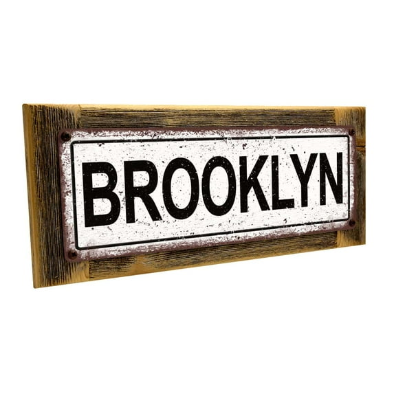 Framed, Outdoor Brooklyn 4"x12" Metal Sign, Wall Décor for Mancave, Den, and Gameroom