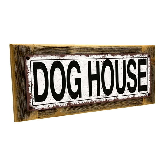Framed, Outdoor Dog House 4"x12" Metal Sign, Wall Décor for Porch, Patio, and Deck