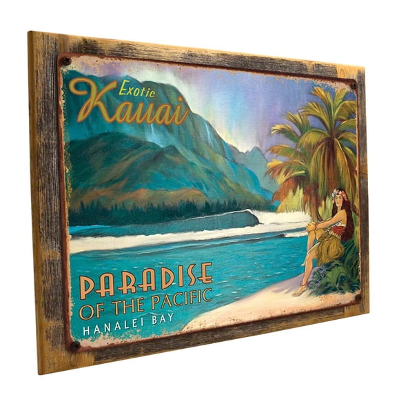 Framed, Outdoor Exotic Kauai 9"x12" Metal Sign, Wall Decor for Bath or Laundry, Hand-Crafted from reclaimed materials
