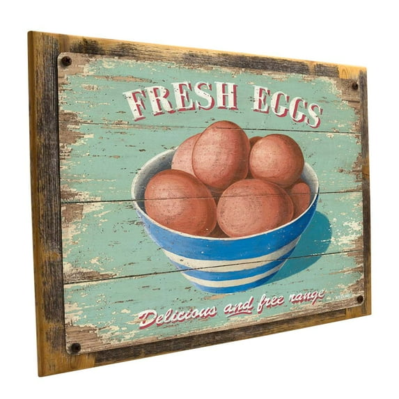 Framed, Outdoor Fresh Eggs 9"x12" Metal Sign, Wall Decor for Vacation Home, Hand-Crafted from reclaimed materials