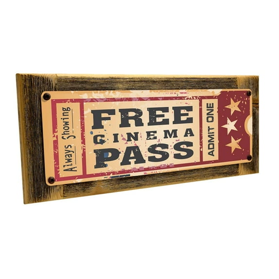 Framed, Outdoor Home Cinema Movie Ticket 4"x12" Metal Sign, Wall Décor for Theater and Family Room