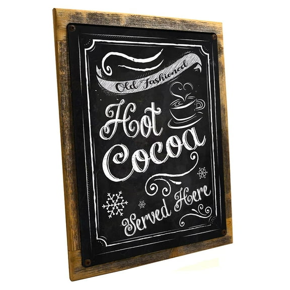 Framed, Outdoor Hot Cocoa 9"x12" Metal Sign, Wall Decor for Vacation Home, Hand-Crafted from reclaimed materials