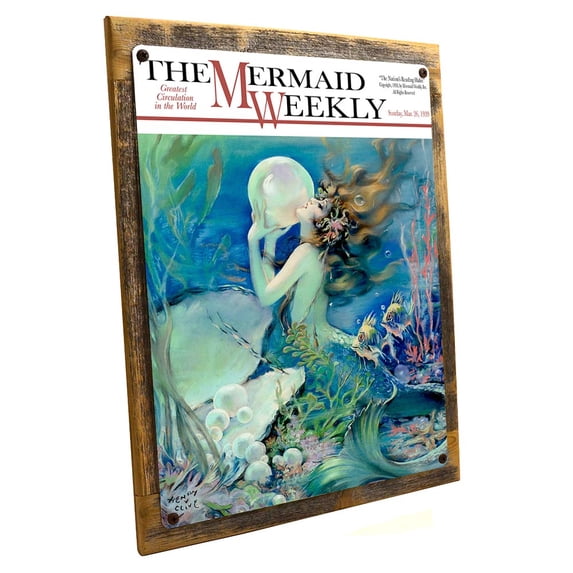 Framed, Outdoor Mermaid Weekly 9"x12" Metal Sign, Wall Decor for Mancave, Den, or Gameroom, Hand-Crafted from reclaimed materials
