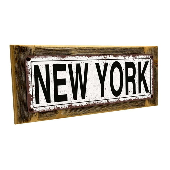 Framed, Outdoor New York 4"x12" Metal Sign, Wall Décor for Home and Office