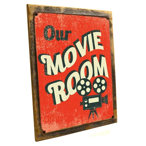 Framed, Outdoor Our Movie Room 9"x12" Metal Sign, Wall Decor for Office or Meeting Room, Hand-Crafted from reclaimed materials