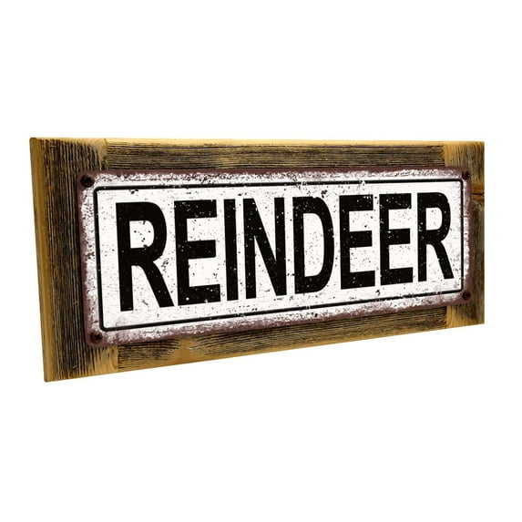 Framed, Outdoor Reindeer 4"x12" Metal Sign, Wall Décor for Seasonal and Holidays