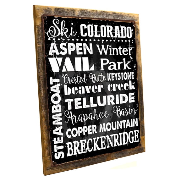 Framed, Outdoor Ski Colorado 9"x12" Metal Sign, Wall Decor for Seasonal Ocassions, Hand-Crafted from reclaimed materials
