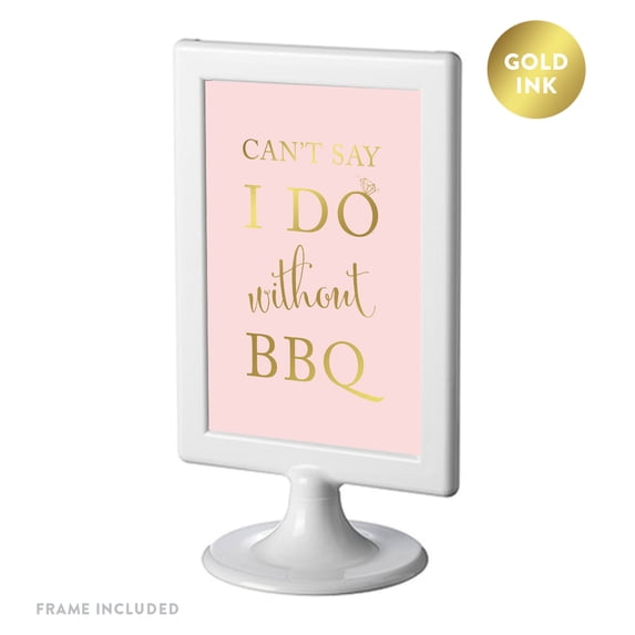 Koyal Wholesale Blush Pink Gold BBQ Table Sign 4x6 Framed Double-Sided