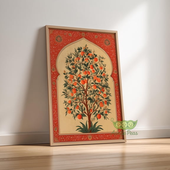 Framed Persian Citrus Tree Wall Art, Middle Eastern Botanical Print, Traditional Oriental Decor Art, Islamic Poster, Vintage Cultural Art, Poster Only