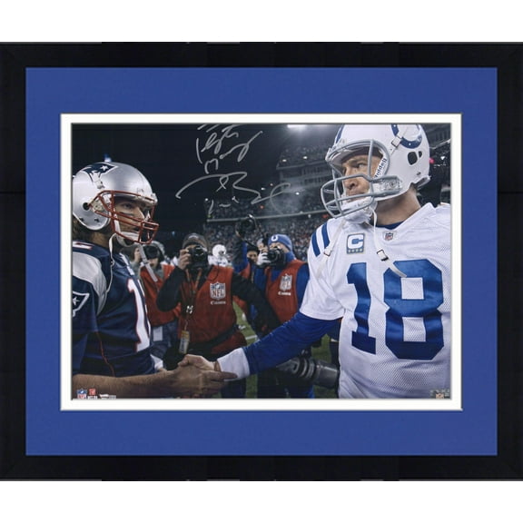 Framed Peyton Manning & Tom Brady Dual Signed 16" x 20" Colts vs. Patriots Handshake Photograph - Fanatics Authentic Certified