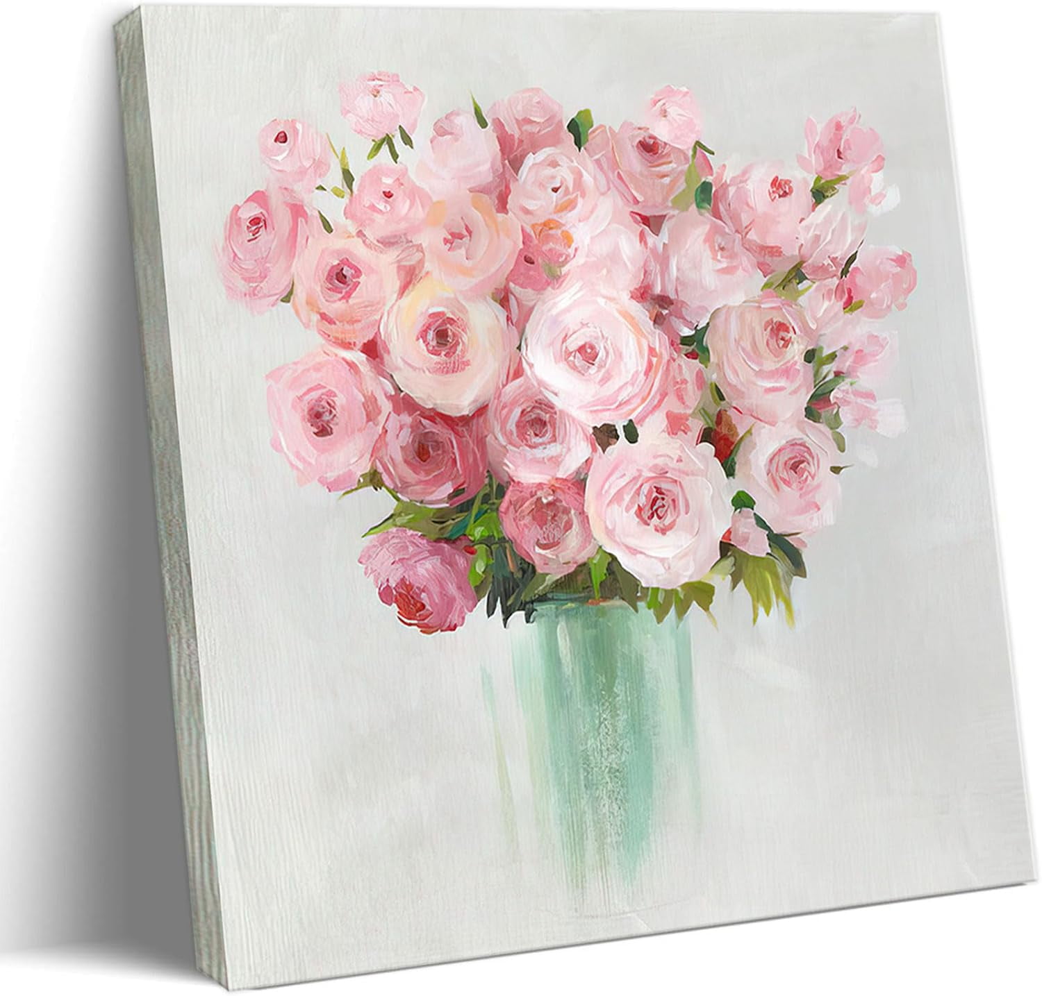 Framed Pink Flowers Canvas Prints Wall Art Roses in Vase Wall Decor — free download