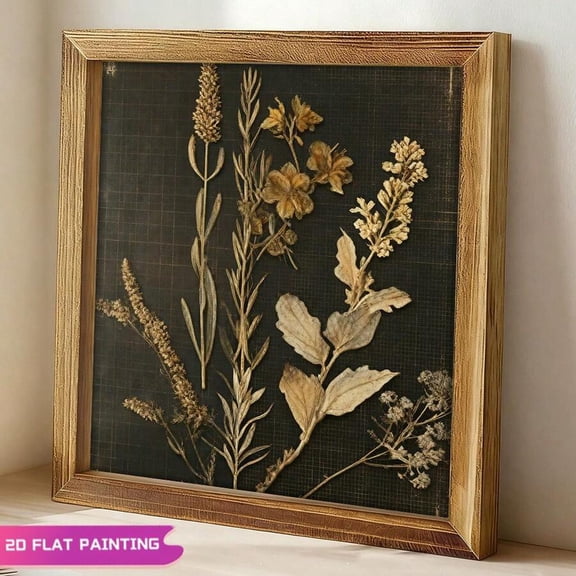 Framed Plant Wall Art 8x8 Botanical Herbal Print on Black and Green Background with Beige Floral Accents Small Wooden Framed Nature Picture for Modern Living Room Office Decor 1pc