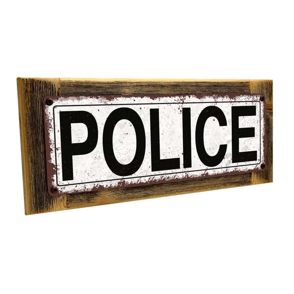 Framed Police 4"x12" Metal Sign, Wall Décor for Home and Office