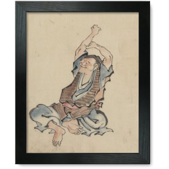 Framed Print: A Man, Facing Left, Wearing Several Layers Of Clothing, Sitting