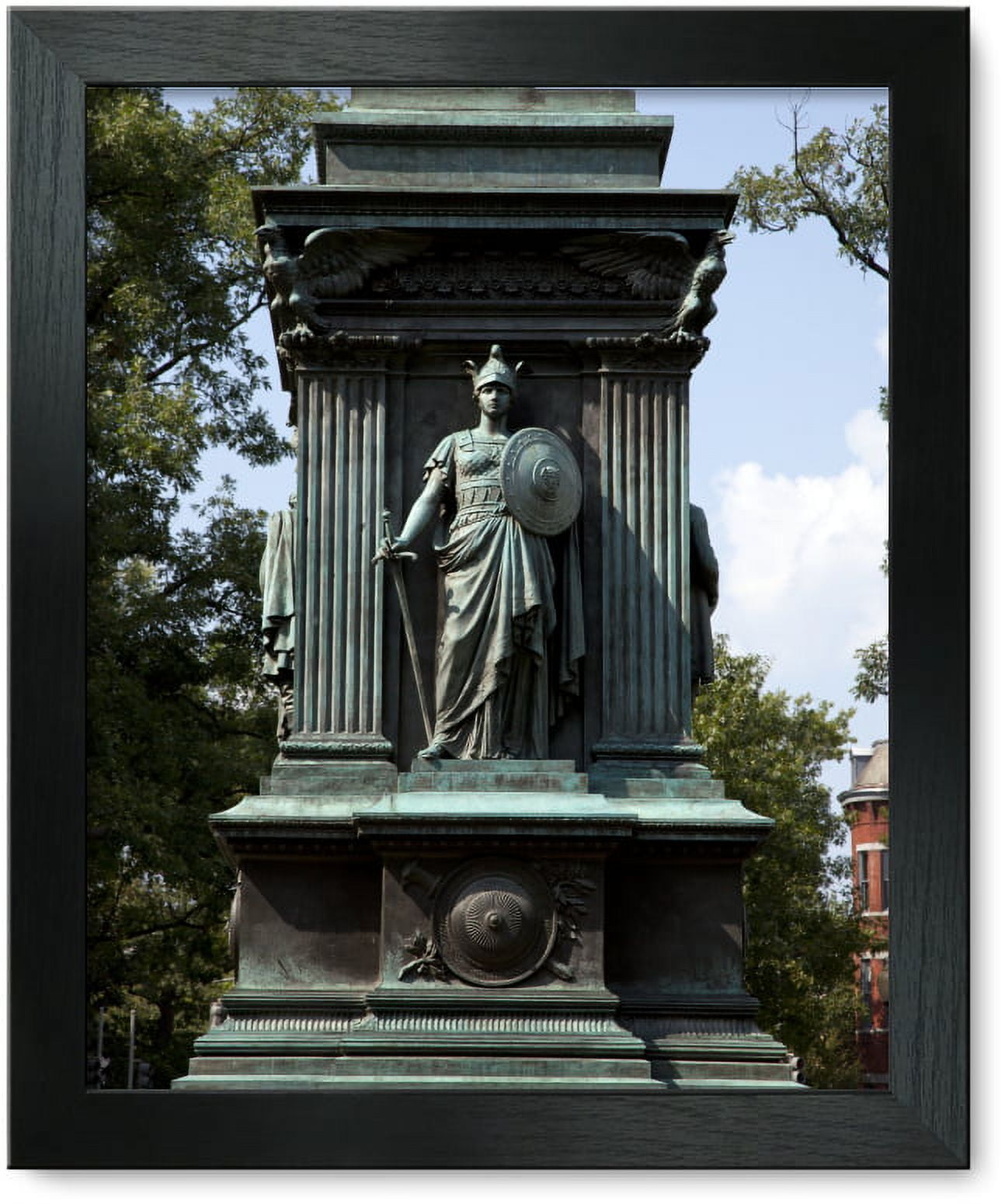 Framed Print: An Equestrian Statue Honoring John A. Logan Stands In The Center Of