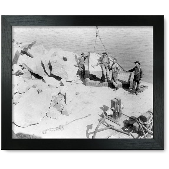Framed Print: Coos Bay Improvement, Oregon--Unloading Rock From Scows, circa 1890