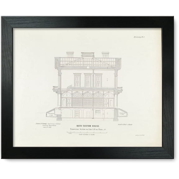 Framed Print: Custom House And Post Office, Bath, Maine. Transverse Section On
