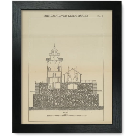 Framed Print: Detroit River Light House, 1885