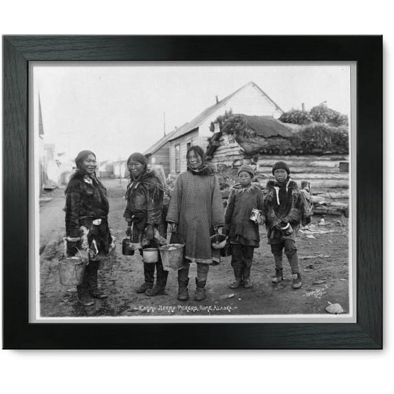 Framed Print: Eskimo Berry Pickers, circa 1900
