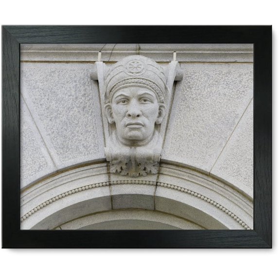 Framed Print: Exterior View. Ethnological Head Called Tibetan On A Keystone Of A