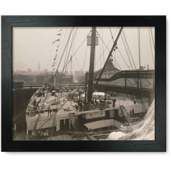Framed Print: Fore Deck Of White Star Steamship Olympic At Dock In New York