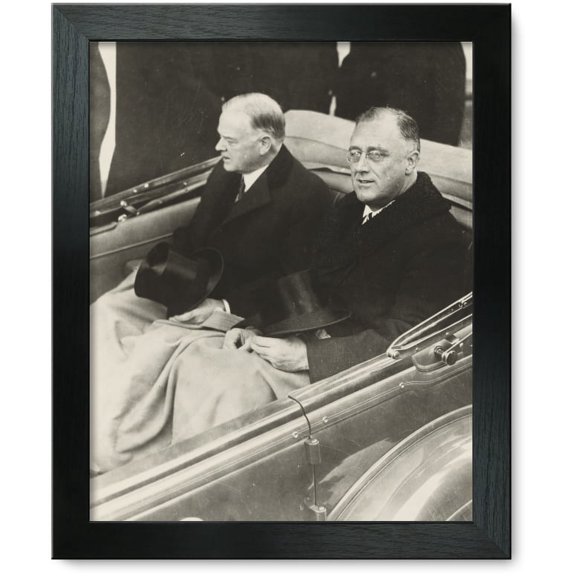Framed Print: Franklin Delano Roosevelt And Herbert Hoover In Convertible