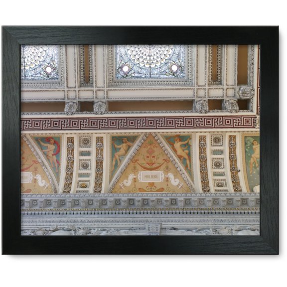 Framed Print: Great Hall. Detail Of Ceiling And Cove Showing Moliere Plaque