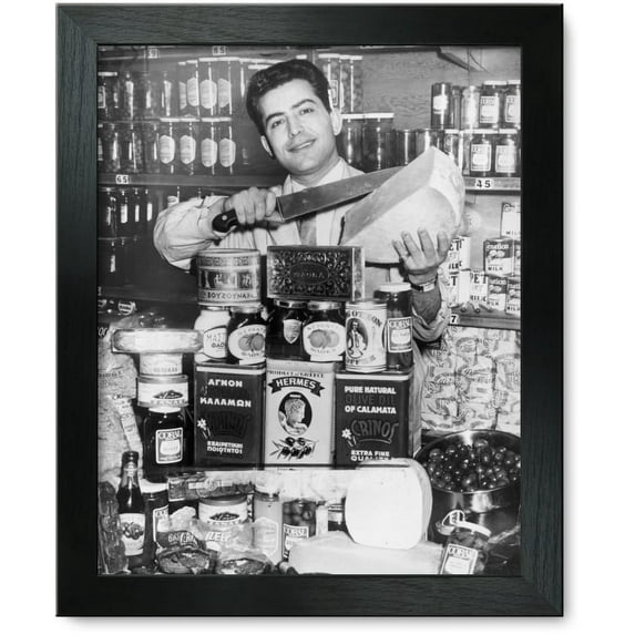 Framed Print: Gus Marris, Large Display Of Greek Foods, 1959