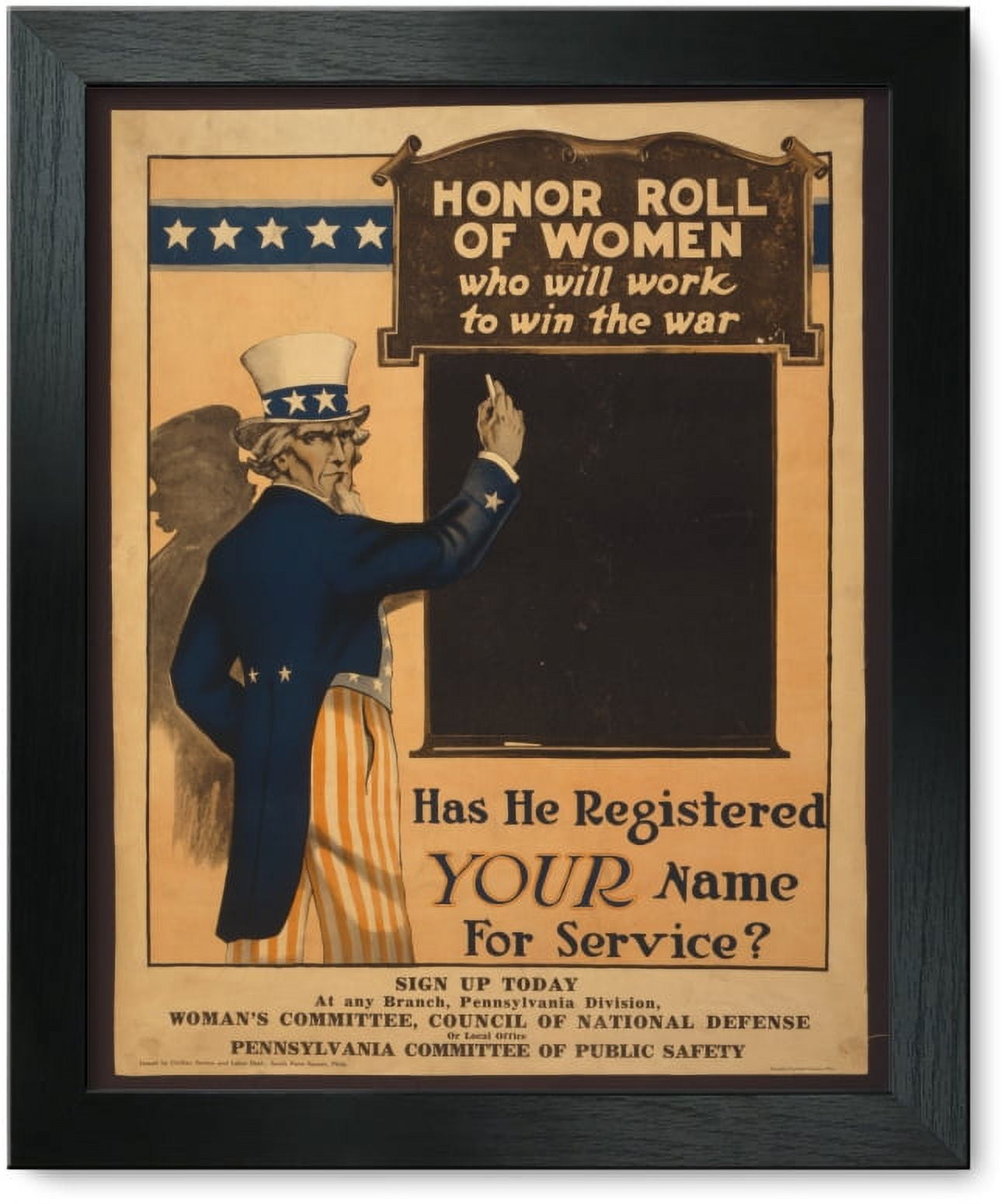 Framed Print: Honor Roll Of Women Who Will Work To Win The War--Has He Registered