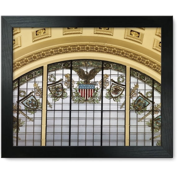 Framed Print: Main Reading Room. Semi-Circular Stained Glass Window In Alcove