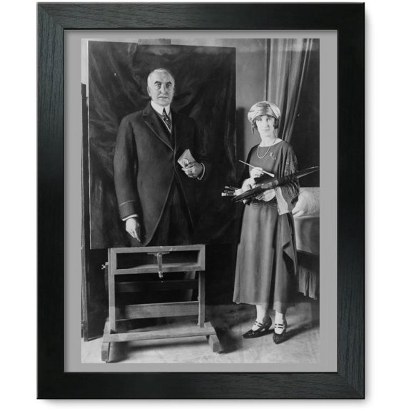 Framed Print: Margt. Lindsay Williams And Her Painting Of Mr. Harding, circa 1921