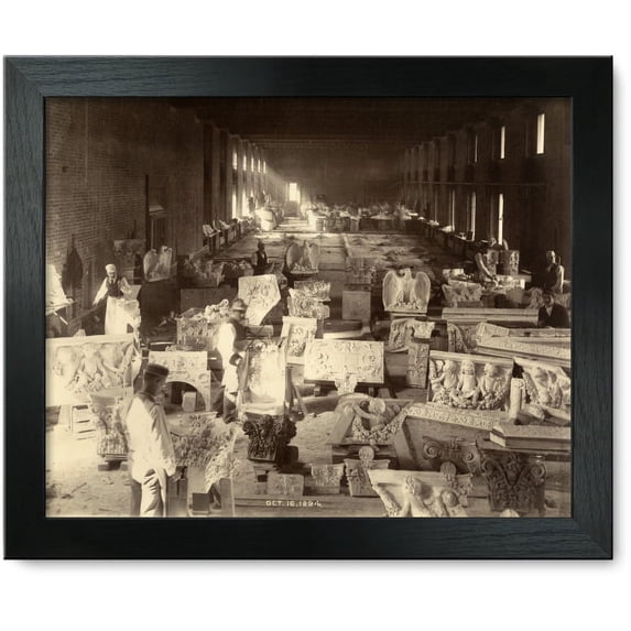 Framed Print: Men Carving Sculpture For The Library Of Congress Thomas Jefferson
