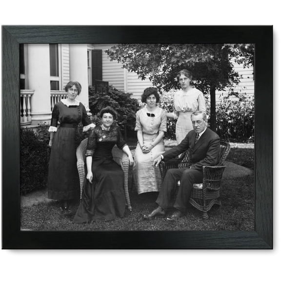 Framed Print: Mr. And Mrs. Woodrow Wilson Seated Outdoors With Their Three
