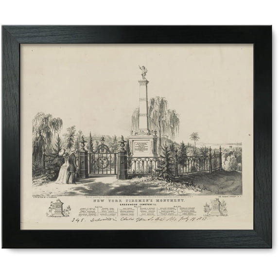 Framed Print: New York Firemen's Monument: Greenwood Cemetery I.L., 1855