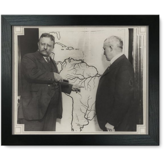 Framed Print: President Roosevelt Pointing At A Map Of South America Towards The