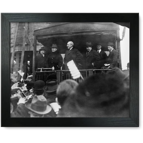 Framed Print: President Woodrow Wilson Speaking To A Crowd From The Back Of A